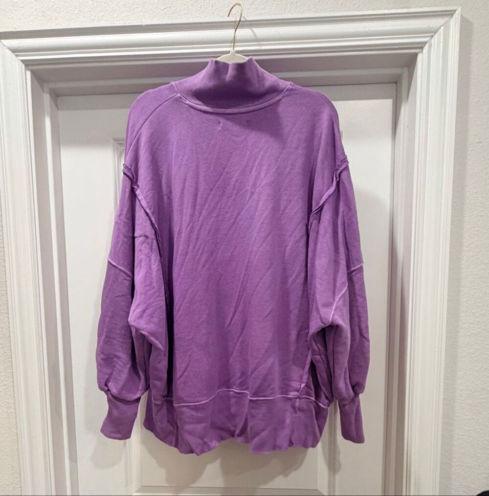 We The Free FP Movement Purple Oversized Raw Edge Sweatshirt M Buttoned - Picture 7 of 8